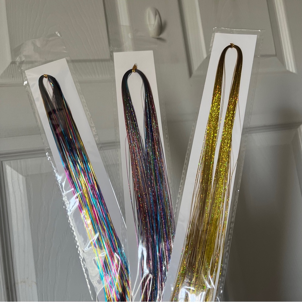 Iridescent Tinsel Hair Strands - Multicolor & Gold